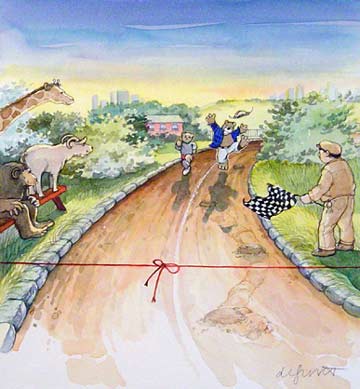 360x389 Finish Line In Sight Albert The Running Bear Gets The Jitters - Finish Line Painting