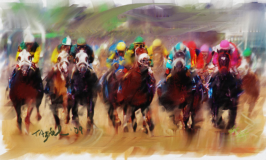 900x543 Race To The Finish Line Painting By Ted Azriel - Finish Line Painting