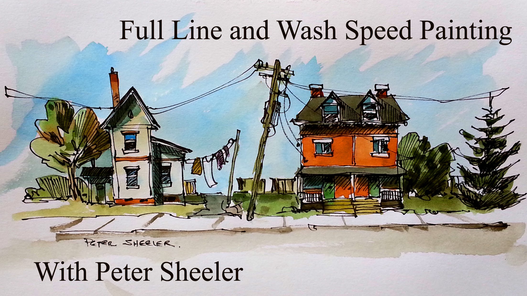 2205x1240 Start To Finish Line And Wash Painting Of Houses And Trees. 4x - Finish Line Painting