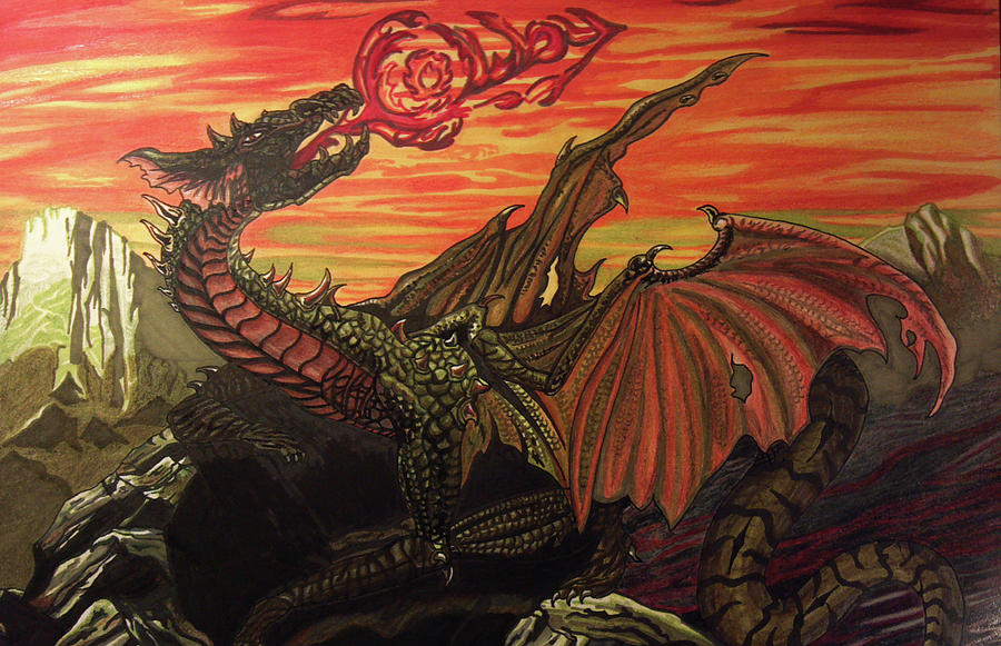 900x581 Fire Dragon Painting By Darrel Stinson - Fire Dragon Painting