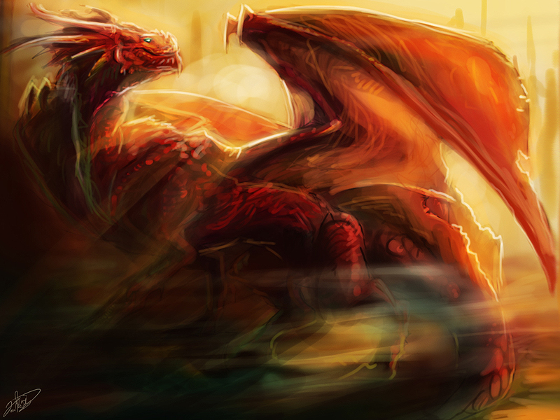 800x600 Fire Dragon By Lumaris - Fire Dragon Painting
