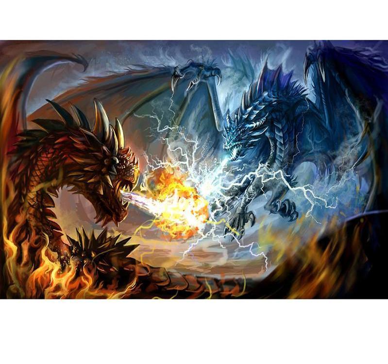 799x749 Fire Dragon Vs Lightning Square Diamond Painting Pretty Neat - Fire Dragon Painting