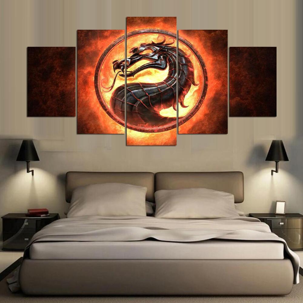 1000x1000 5 Piece Art Fire Dragon Painting Canvas Art Hd - Fire Dragon Painting
