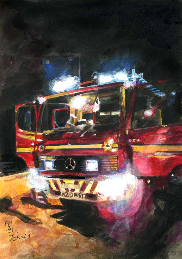 746x1063 Fire Service Paintings By Vicky Stonebridge - Fire Engine Painting