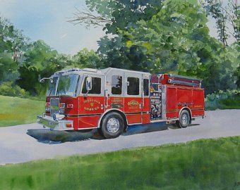 340x270 Fire Truck Painting Etsy - Fire Engine Painting
