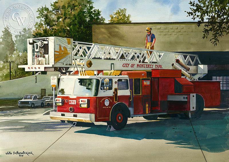 800x566 Monterey Park Fire Engine, Art By John Bohnenberger California - Fire Engine Painting