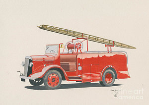 300x212 Morris Commercial Fire Engine Painting By John Kinsley - Fire Engine Painting