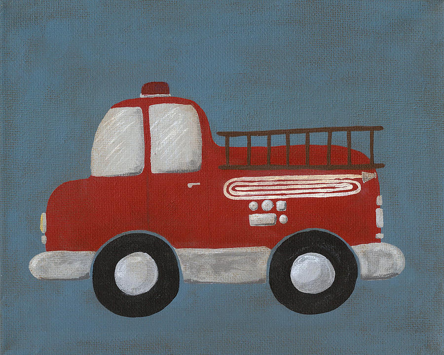 900x719 Red Fire Truck Nursery Art Painting By Katie Carlsruh - Fire Engine Painting