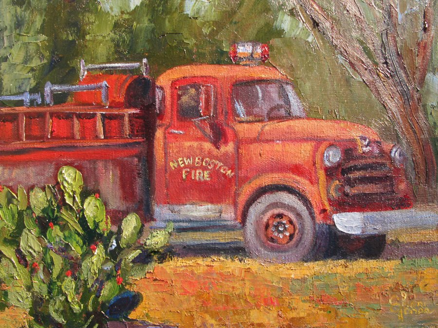 900x674 Sheri Jones Daily Painting Journal Old Fire Truck By Sheri Jones - Fire Engine Painting
