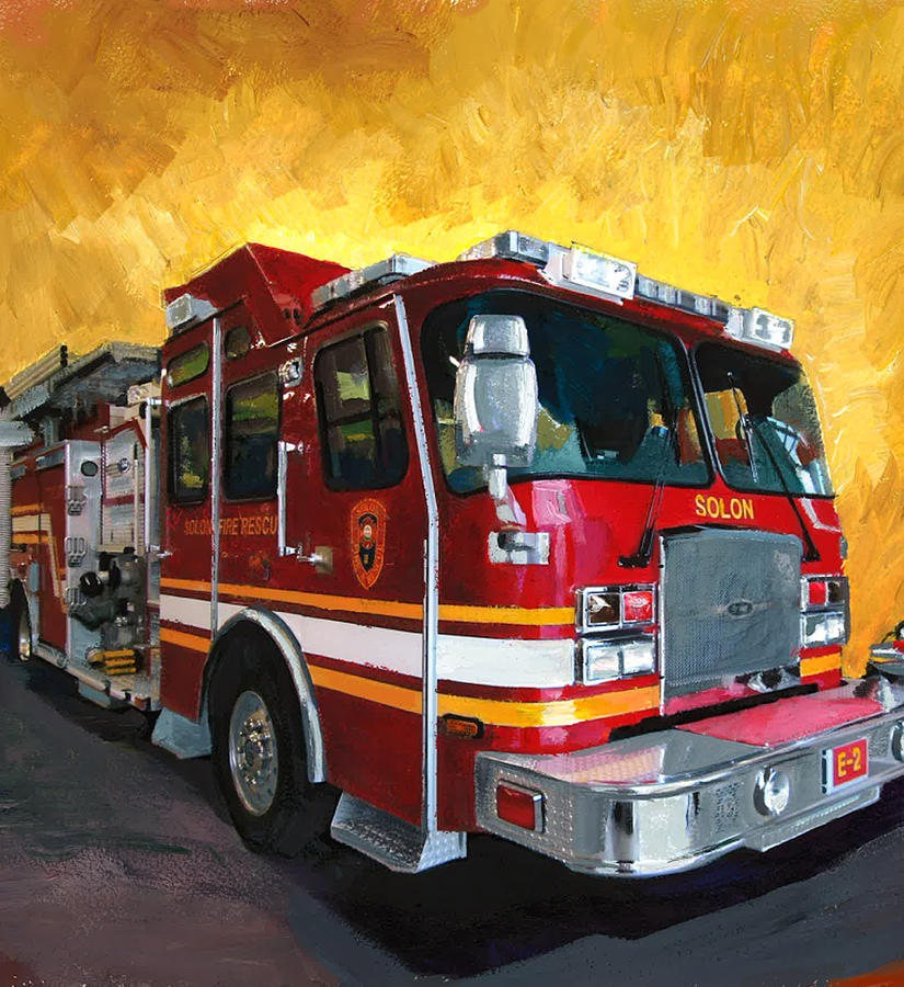 825x900 Solon Fire Engine Painting By Mary C Haneline - Fire Engine Painting