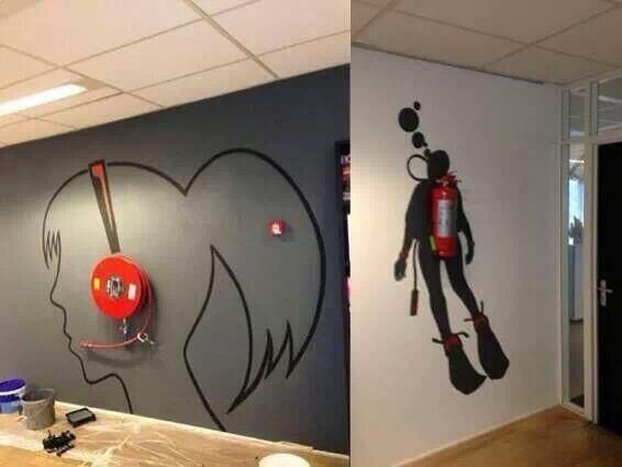566x425 Martijn Beldman On Creative Walls, Fire Extinguisher - Fire Extinguisher Painting