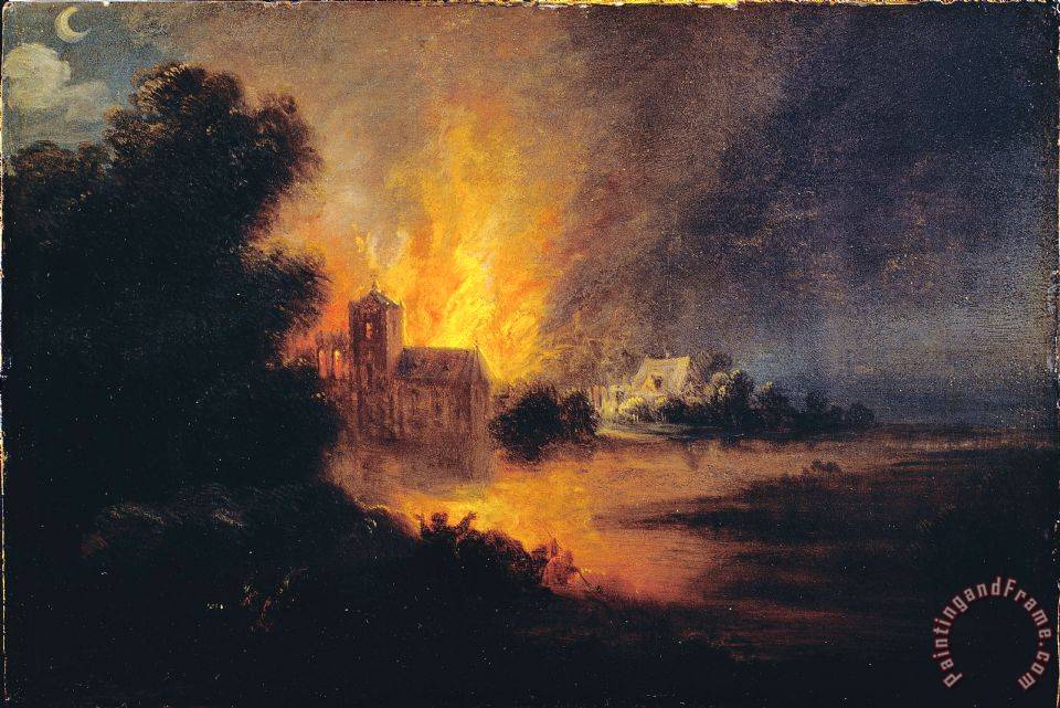 960x641 Flemish Or Dutch A Village On Fire Painting - Fire Painting