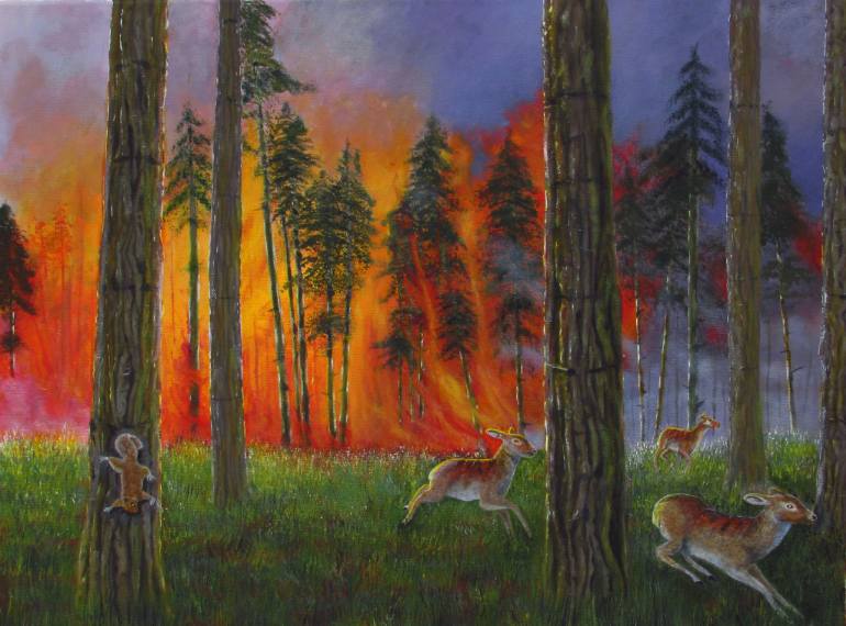 770x570 Saatchi Art Forest Fire .run! Painting By Rod Wilson - Fire Painting