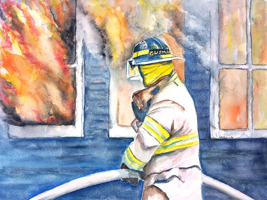 900x675 Firefighter Hero House Fire Painting By Carlin Blahnik - Fire Painting Artist
