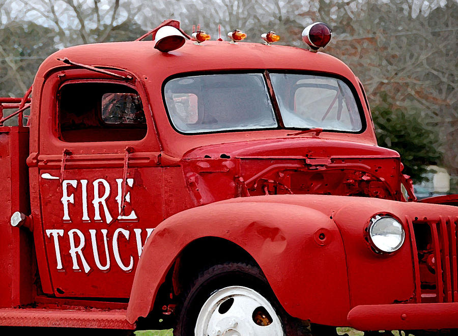 900x660 Red Fire Truck Painting By Michael Thomas - Fire Truck Painting