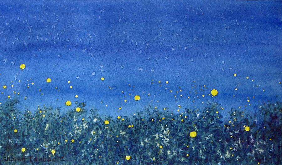 900x528 Fireflies Painting By Sharon Farber - Firefly Painting