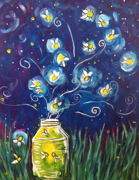 559x720 Fireflies Paint Night Canvas Work Drawing Amp Painting - Firefly Painting