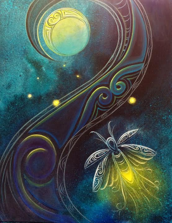 555x720 Firefly, Feline, Butterfly Amp Bird Reina Cottier Art - Firefly Painting