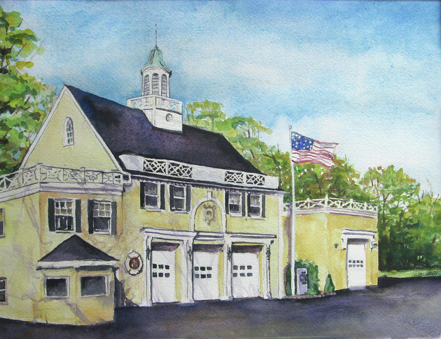 900x692 Locust Valley Firehouse Painting By Susan Herbst - Firehouse Painting