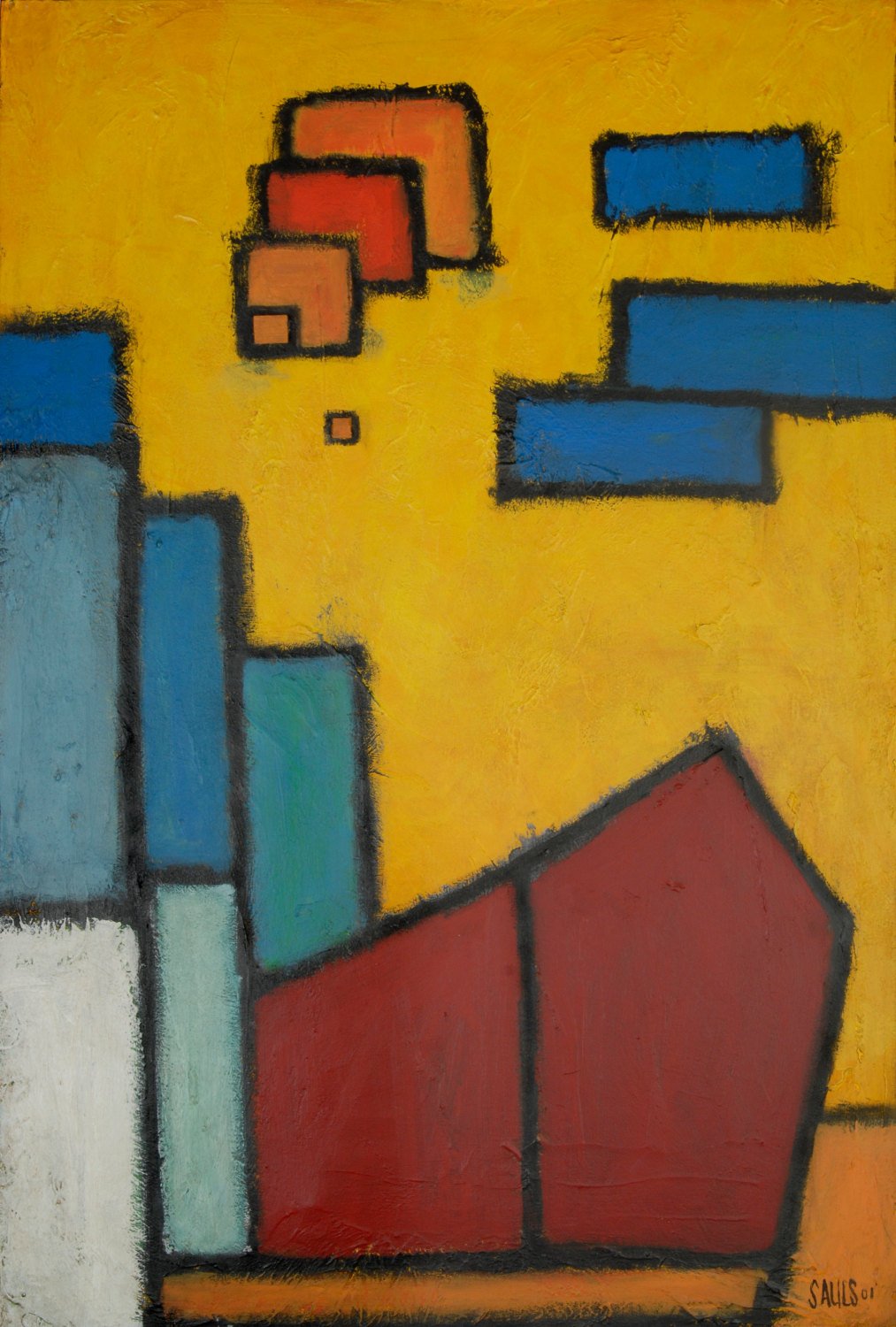 1013x1500 Abstract Firehouse Painting Contemporary City Landscape In Browns - Firehouse Painting