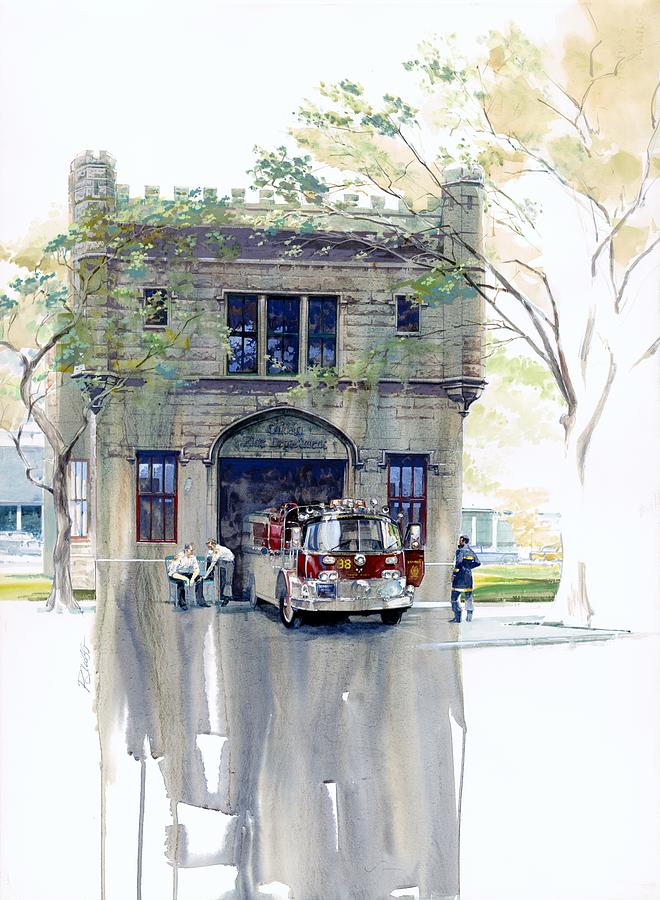660x900 The Chicago Watertower Fire House Painting By Rick Clubb - Firehouse Painting