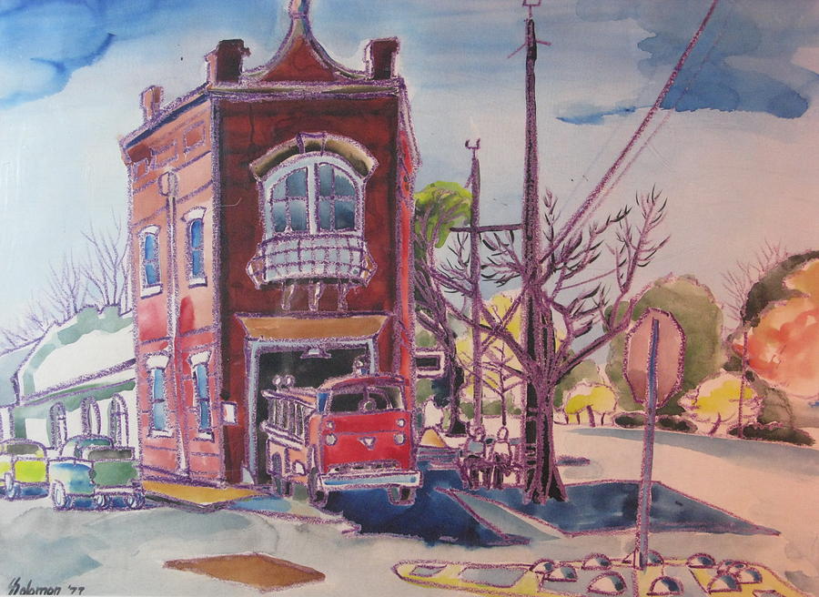900x656 Firehouse At The Corner Painting By Sid Solomon - Firehouse Painting