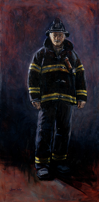 343x700 The Firefighter Painting By Sarah Yuster - Fireman Painting