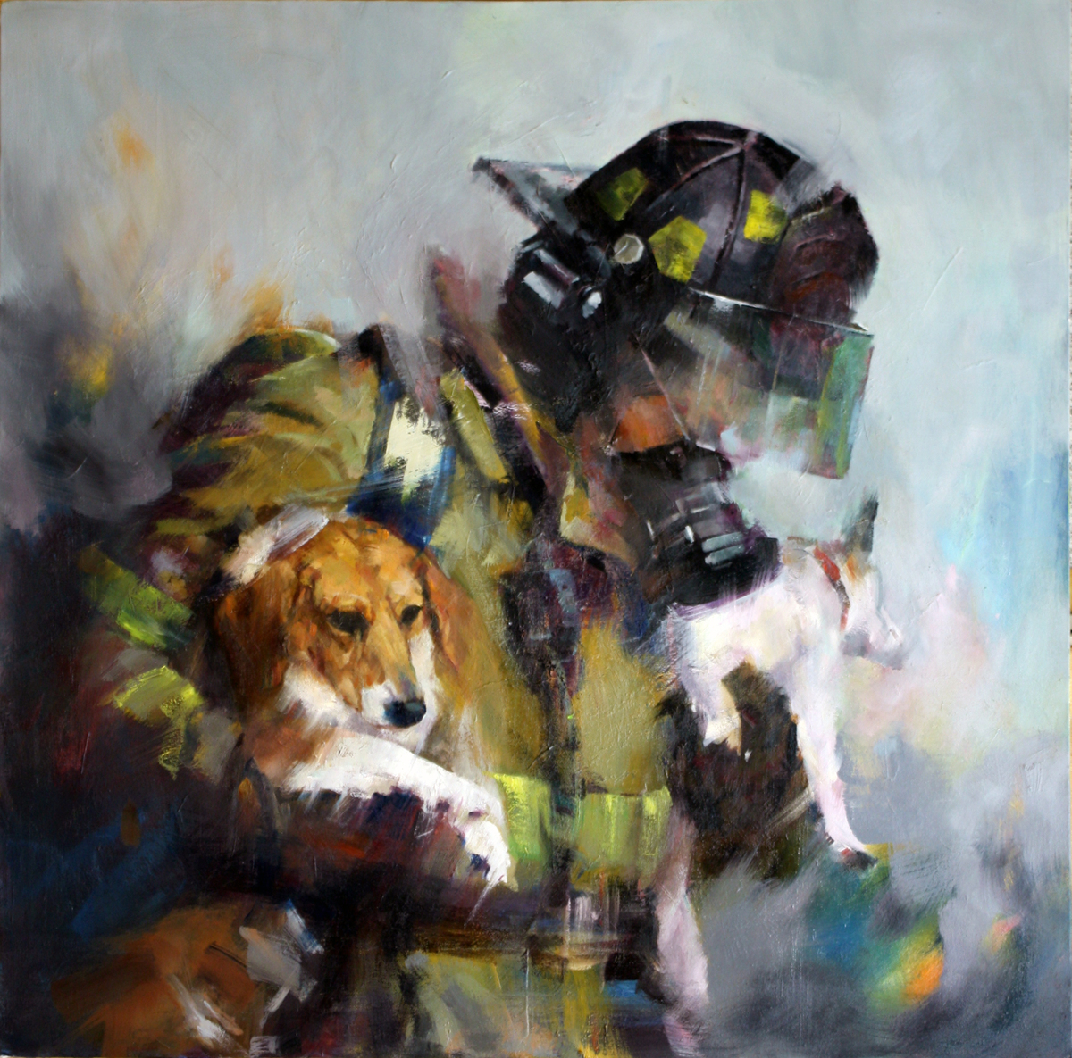 1200x1185 Figurative Oil Paintings Courage - Fireman Painting
