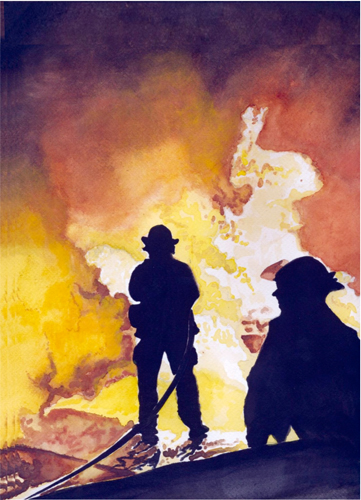 361x500 Firefighter Inspired Art - Fireman Painting
