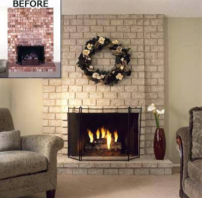 400x393 Painted Fireplace Brick Fireplace After Painting With Brick Anew - Fireplace Painting