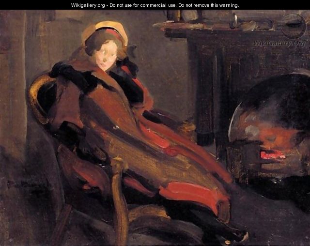 640x508 A Lady By The Fireside - Fireside Painting