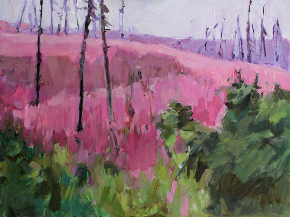 1000x750 Gretchen Hancock's Paintings Hillside Fireweed - Fireweed Painting