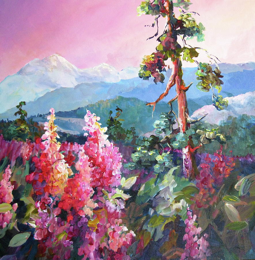 885x900 Mountain Fireweed Painting By Bonny Roberts - Fireweed Painting