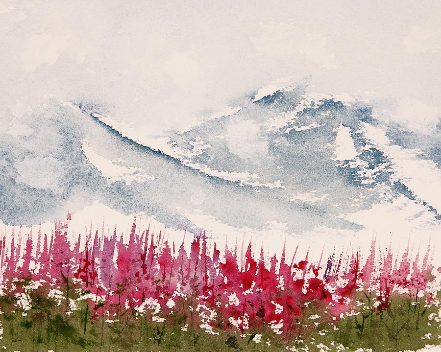 900x719 Alaska Fireweed Painting By Carolyn Doe - Fireweed Painting