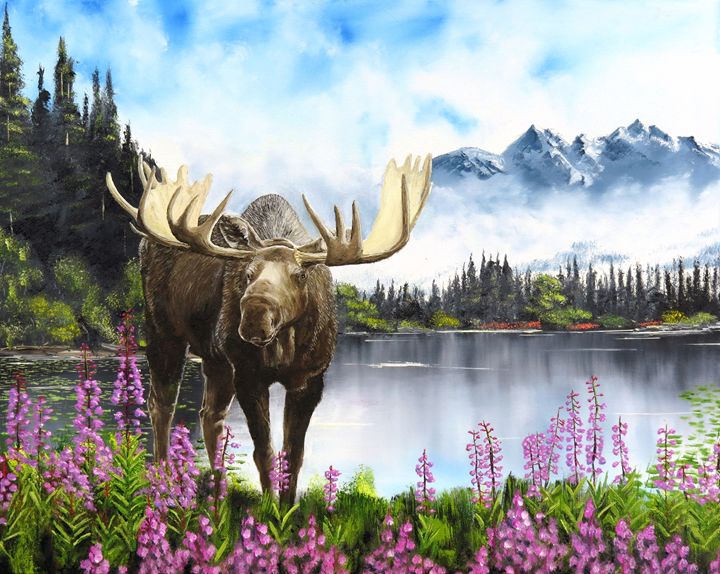 720x574 Bull Moose In Fireweed - Fireweed Painting