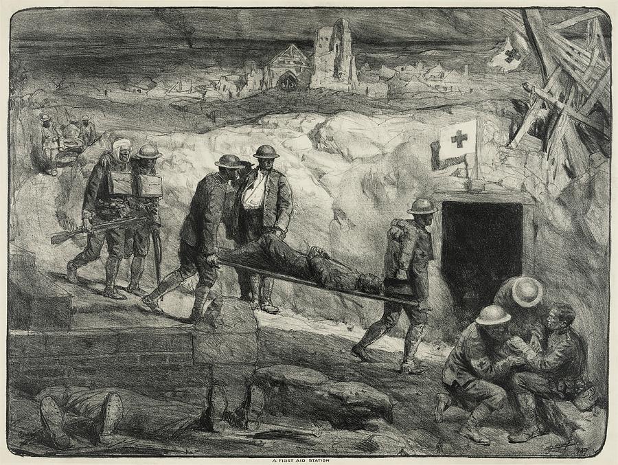 900x677 World War I First Aid Station, Artwork Photograph By Science Photo - First Aid Painting