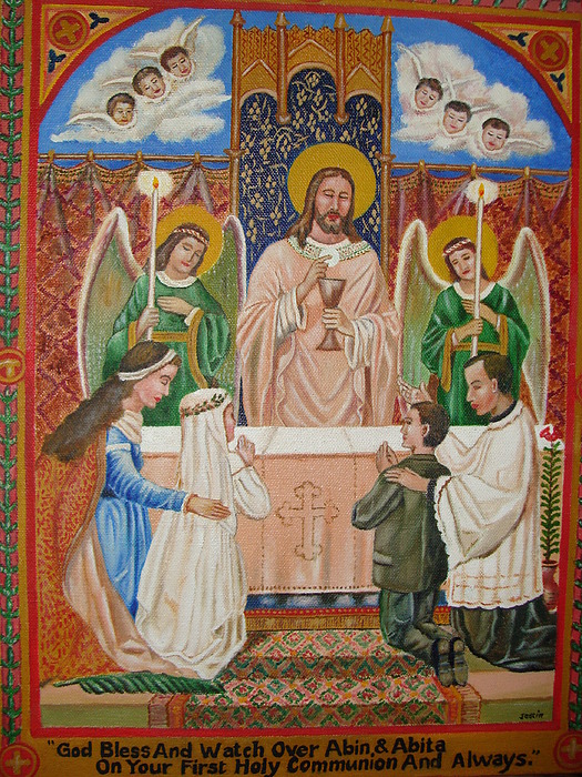 525x700 First Holy Communion Painting By Jestin Xavier - First Communion Painting