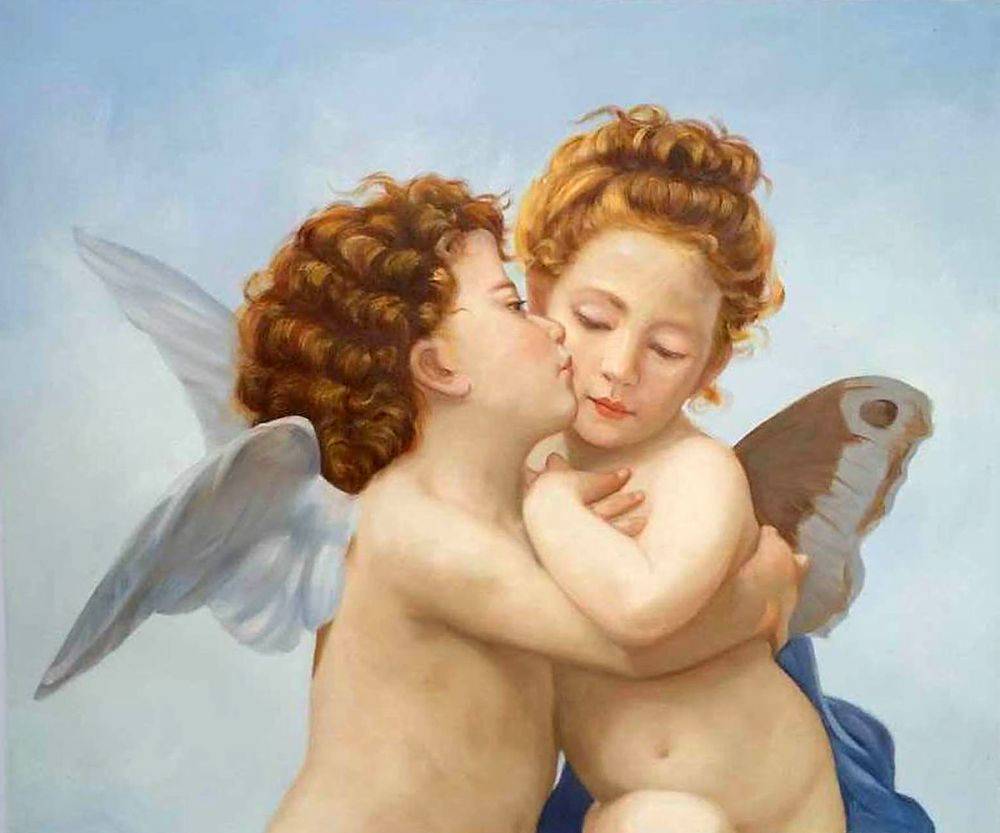 1000x833 Cupid And Psyche As Children (Full View) - First Kiss Painting