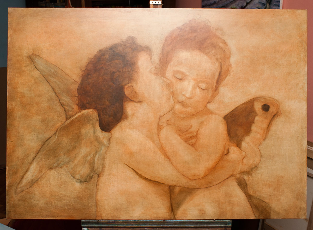 1200x882 Finished L'Amour Et Enfants Fine Arts Gallery - First Kiss Painting