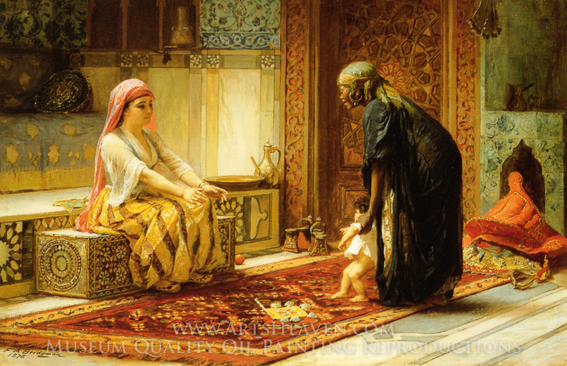 820x529 Reproduction Painting Frederick Arthur Bridgman The First Steps - First Steps Painting
