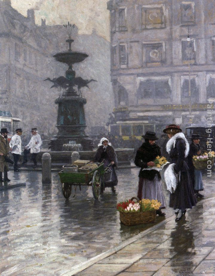 720x924 Paul Gustave Fischer The Storkespringvandet In Amagertorv Painting - Fischer Painting