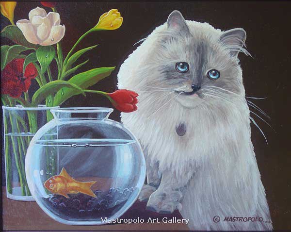 600x478 Cat Fish Bowl - Fish Bowl Painting