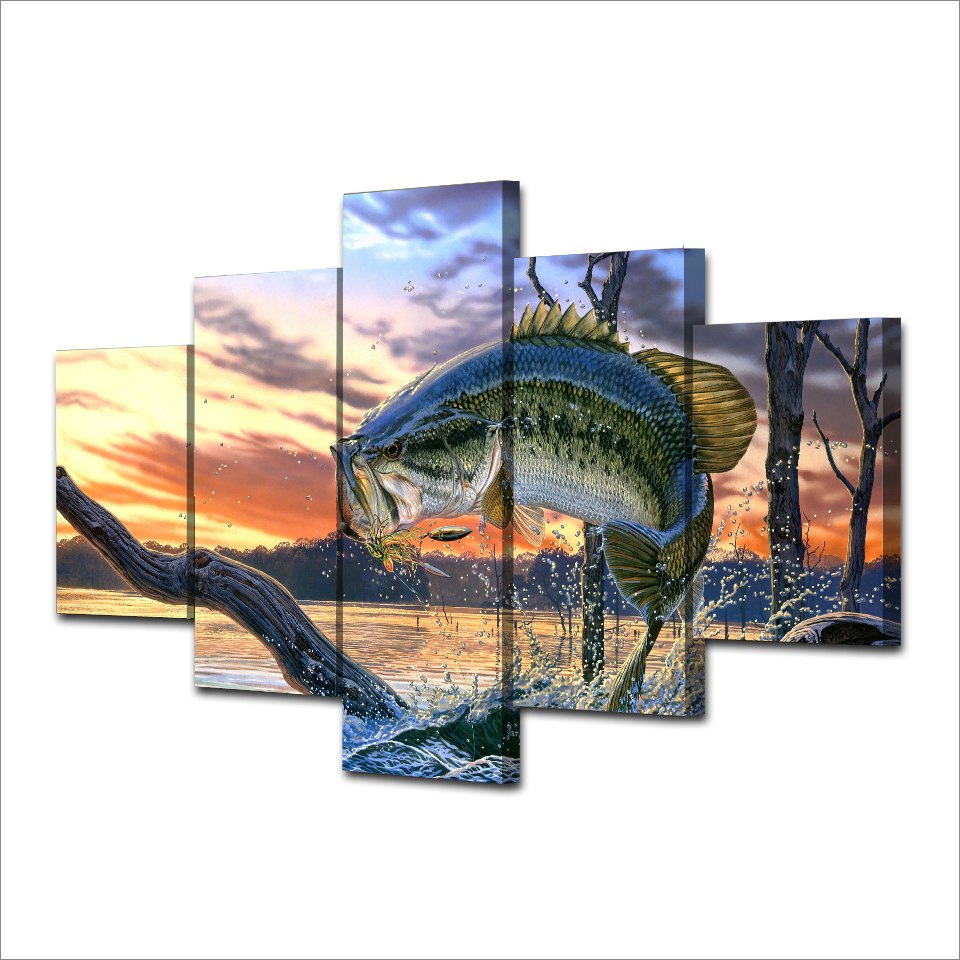 960x960 Fish Jump Out Water With Withered Tree In Sunset Wall Art Painting - Fish Jumping Out Of Water Painting