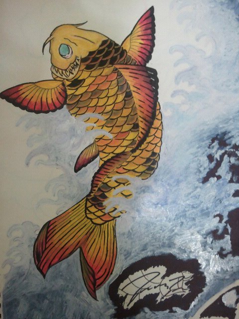 480x640 Koi Jumping Out Of Water Paint By Layzjay - Fish Jumping Out Of Water Painting