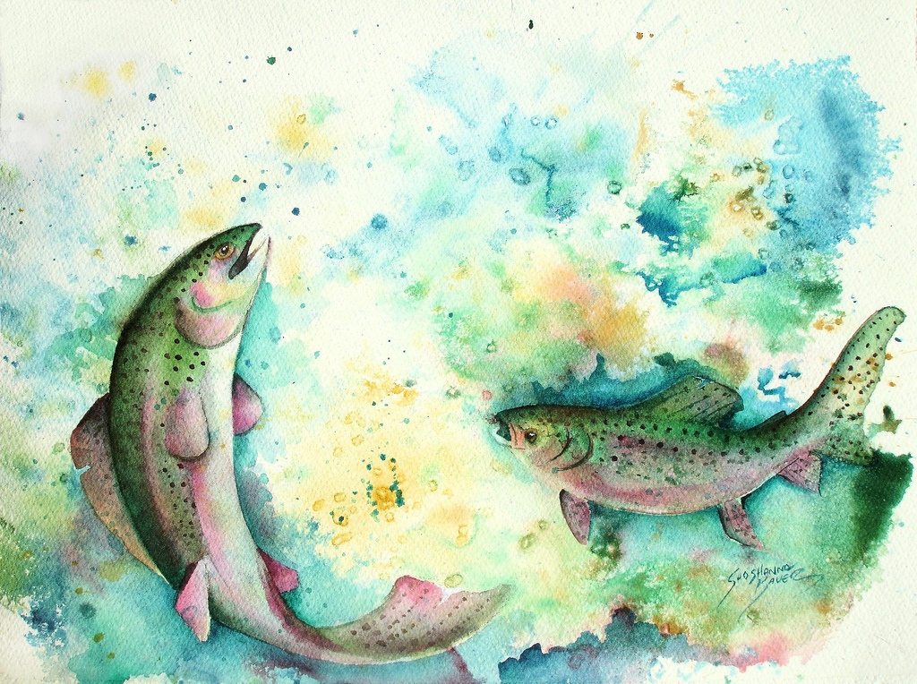 1024x764 Rainbow Trout Rainbow Trout - Fish Jumping Out Of Water Painting
