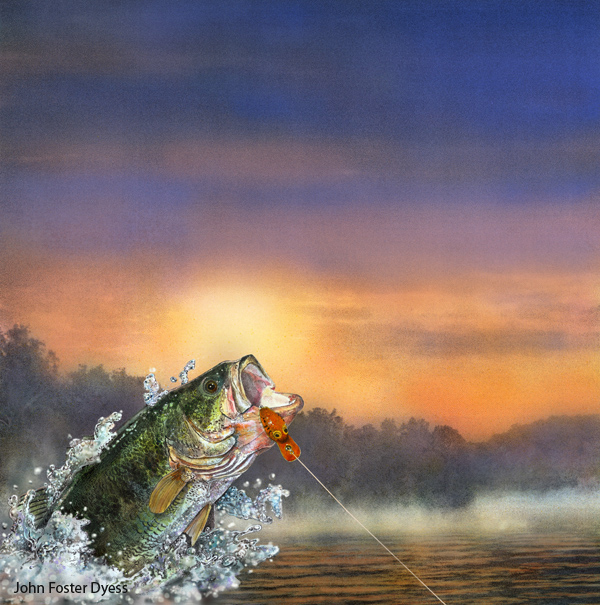 600x605 Bass Fishing Painting Journal Of Seeing By John Dyess - Fish Jumping Out Of Water Painting