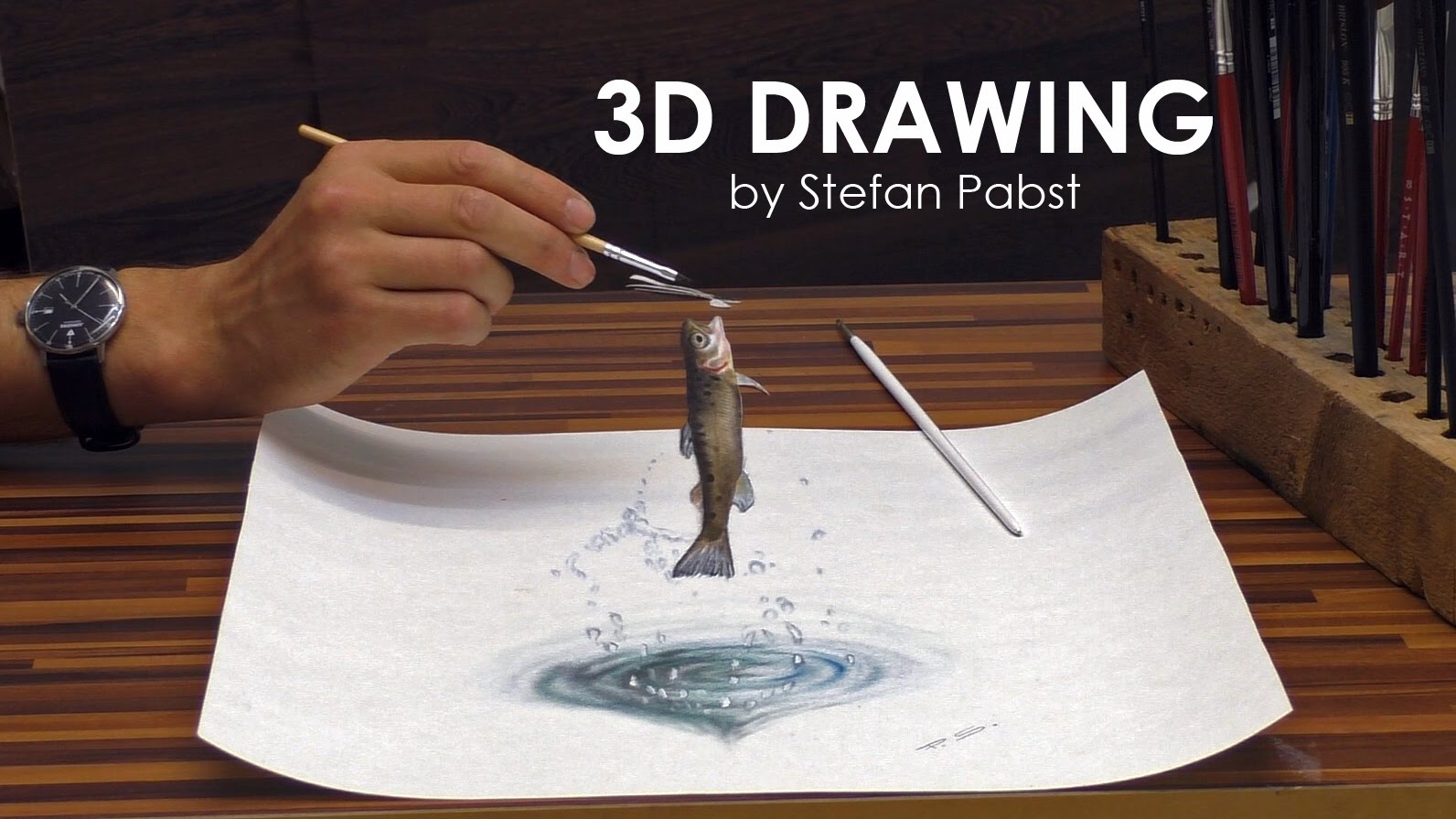 1592x895 Drawing In Forelle Painting - Fish Jumping Out Of Water Painting