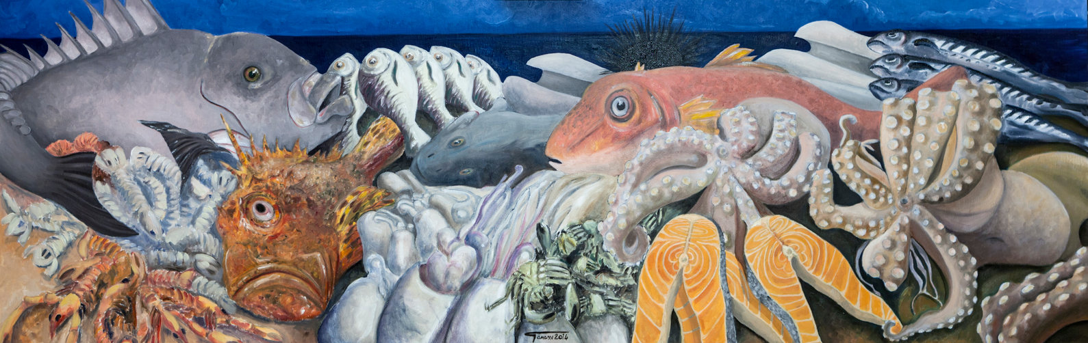 1589x502 Fish Market By Cesaretanassi - Fish Market Painting