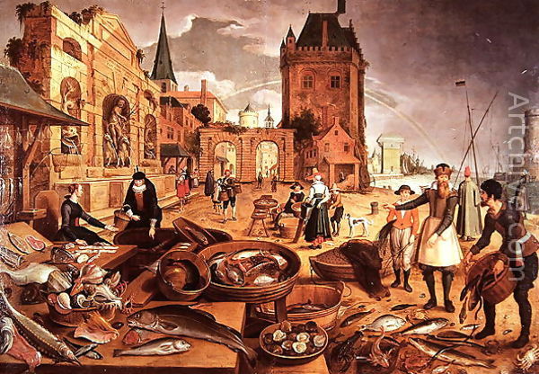 600x416 Fish Market Reproduction By Sebastien Vrancx - Fish Market Painting