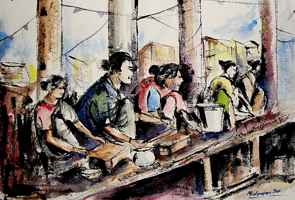 600x408 Indian Fish Market Painting By Mrutyunjaya Dash - Fish Market Painting